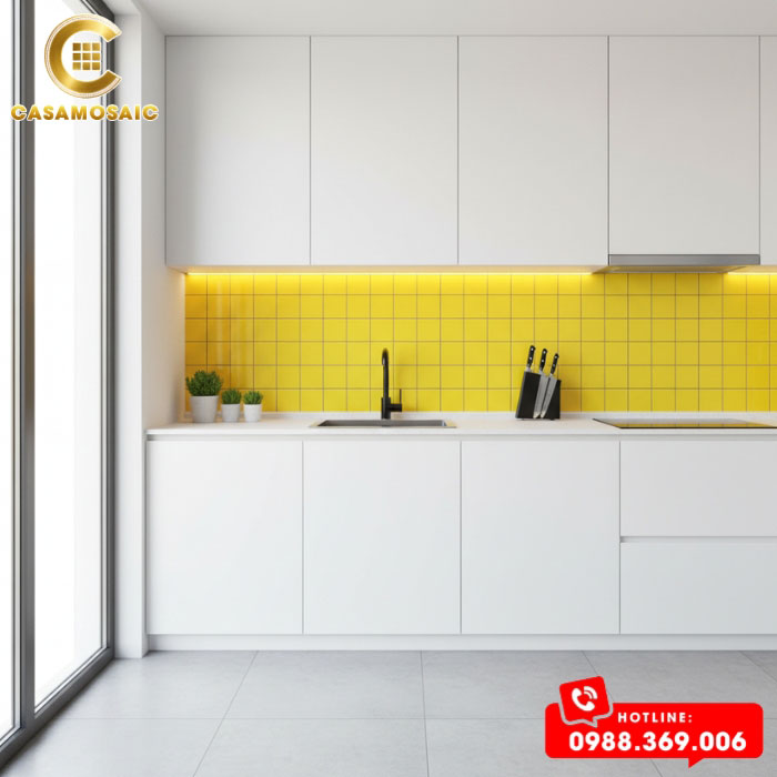GẠCH MOSAIC GỐM SỨ MÀU VÀNG MỜ CS9715M