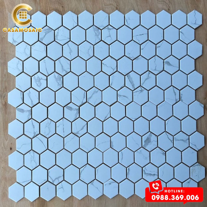 GẠCH MOSAIC LỤC GIÁC MÀU TRẮNG VÂN MÂY CS P56M01