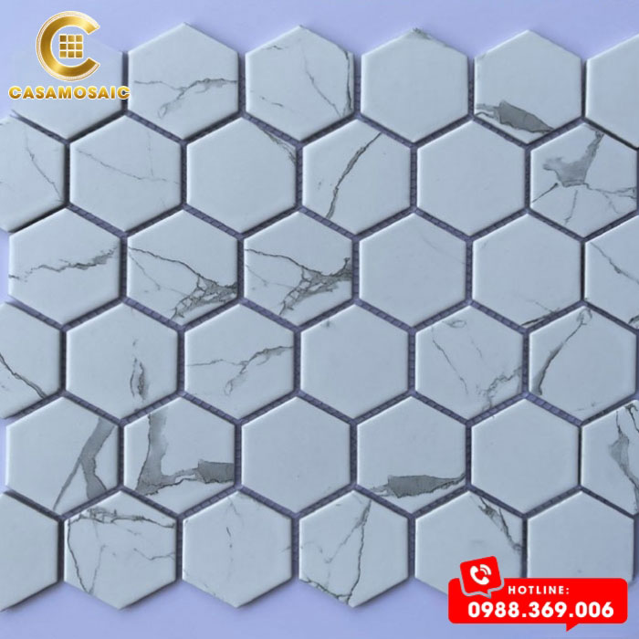 GẠCH MOSAIC LỤC GIÁC MÀU TRẮNG VÂN MÂY CS P56M01