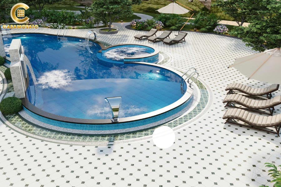 Gạch mosaic gốm ốp bể bơi