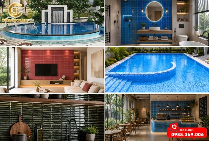 Gạch mosaic của Casamosaic hiện diện trong nhiều không gian hiện đại